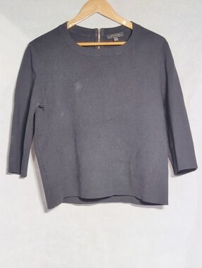 Ann Taylor Sz L Black Knit Top with 3/4 Sleeves Rear Zipper